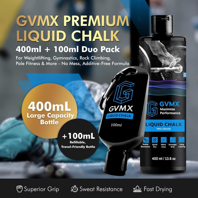 GVMX 50ML/100ML/400ML Superior Grip Premium Liquid Chalk. Long Lasting Mess-Free Gym Chalk for Weightlifting, Gymnastics, Climbing. Fast Drying Refillable Gym Accessories. Package May Vary. - Image 2